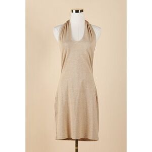 Sz L Romee Strijd x Na-kd Twist Detail Open Back Mini Dress Beige Melange NWT